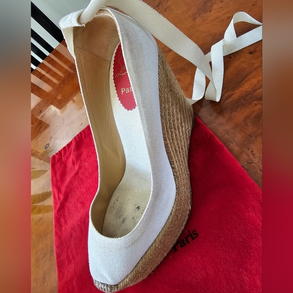 Christian Louboutin Cream Wedge Espadrilles - Picture 11 of 15
